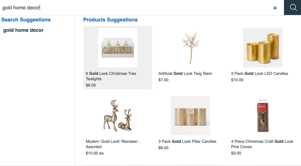 gold decor in online product search