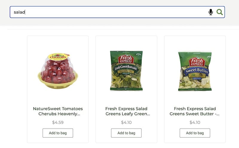 salad components in grocery search results