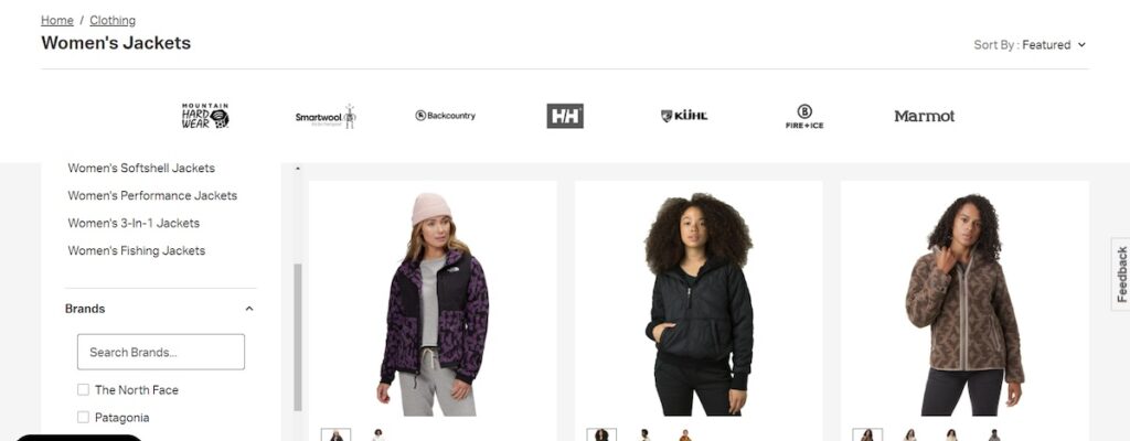 optimized category page featuring women's jackets