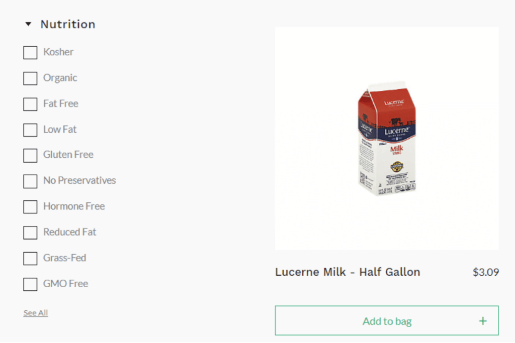 Reranking milk by facets on Constructor's product search and discovery platform