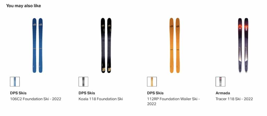 Skis featured for ecommerce upselling