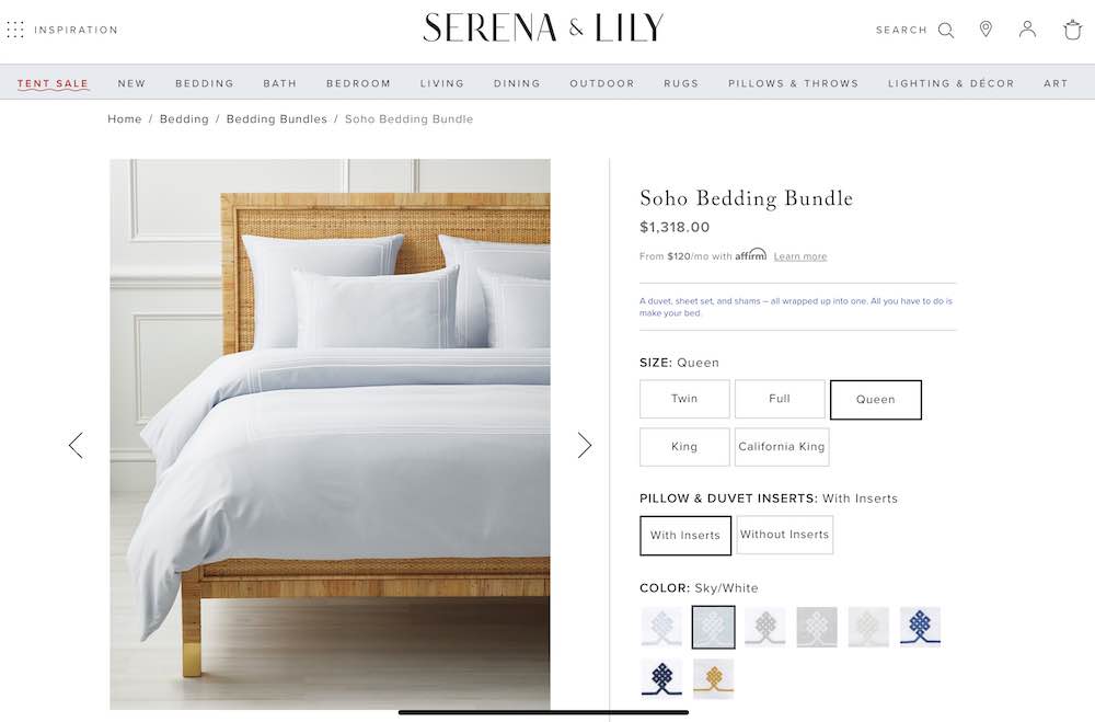 Serena & Lily bundles items to increase average order value
