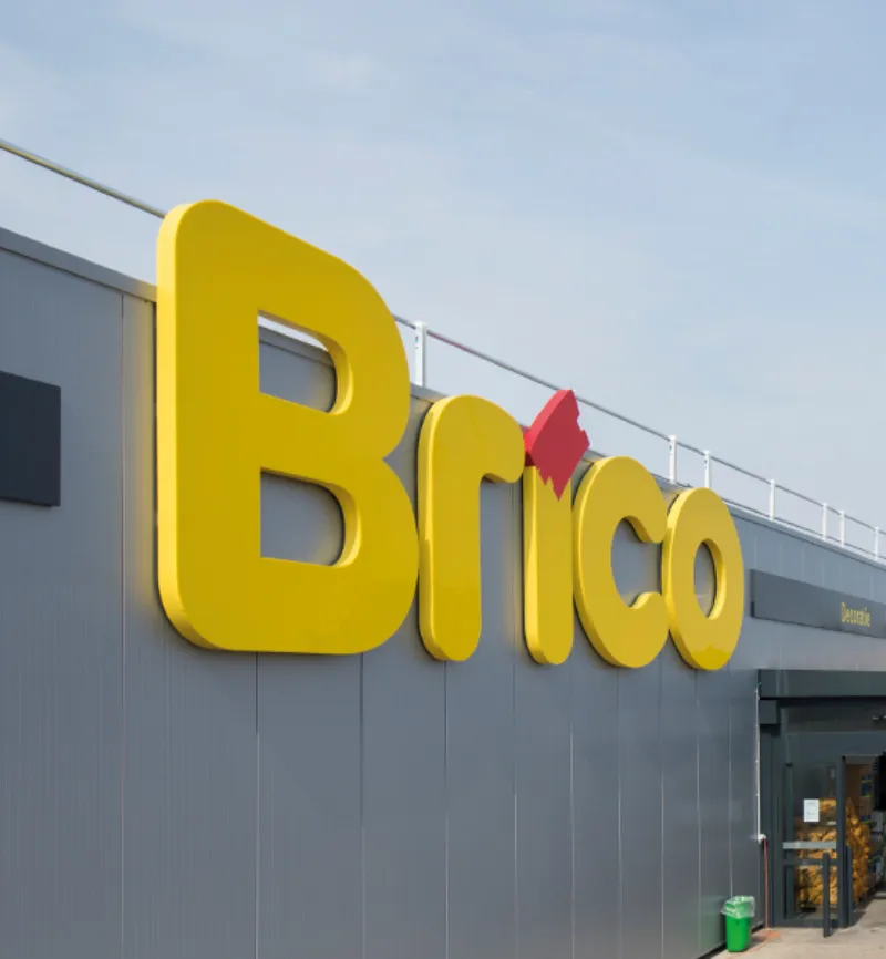 Brico sign on the front of a Brico store