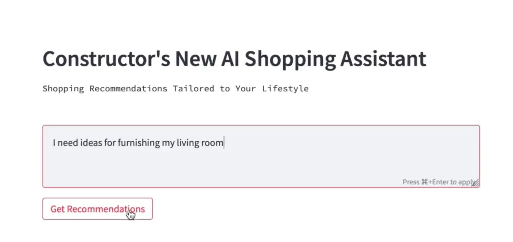 Constructor AI Shopping Assistant Input for Recommendations