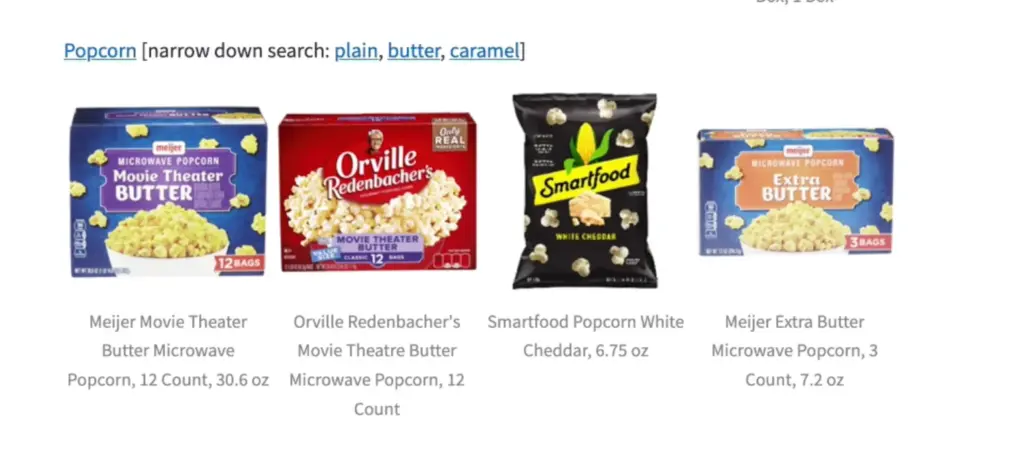 Constructor AI Shopping Assistant Search Results for Popcorn